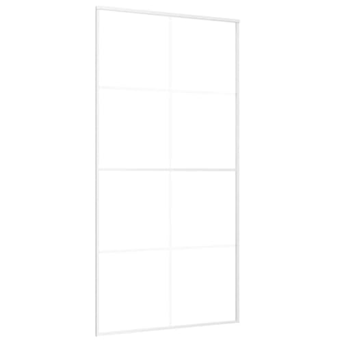 Schiebetür, Hängeschienen-Phylum mit Softclose-Automatik für Badezimmer, Esszimmer, Küche und Wohnzimmer, 102,5x205 cm ESG-Glas und Weiß Aluminium von SDWEHBJ