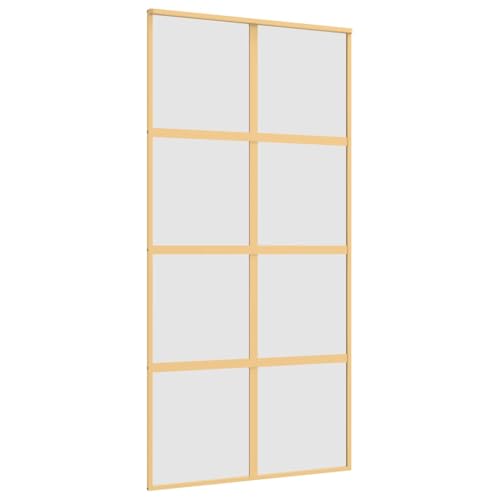 Schiebetür, Hängeschienen-Phylum mit Softclose-Automatik für Badezimmer, Esszimmer, Küche und Wohnzimmer, 102,5x205 cm Matt ESG-Glas und Golden Aluminium Schiebetür, Hängeschienen-Phylum mit Softclose-Automatik für Badezimmer, Esszimmer, Küche und Wohnzimmer, 102,5x205 cm Matt ESG-Glas und Golden Aluminium von SDWEHBJ