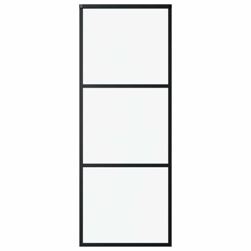 Schiebetür, Hängeschienen-Phylum mit Softclose-Automatik für Badezimmer, Esszimmer, Küche und Wohnzimmer, 76x205 cm Schwarz Aluminium und ESG-Glas von SDWEHBJ
