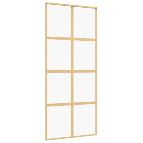 Schiebetür, Hängeschienen-Phylum mit Softclose-Automatik für Badezimmer, Esszimmer, Küche und Wohnzimmer, 90x205 cm ESG-Glas und Golden Aluminium Schiebetür, Hängeschienen-Phylum mit Softclose-Automatik für Badezimmer, Esszimmer, Küche und Wohnzimmer, 90x205 cm ESG-Glas und Golden Aluminium von SDWEHBJ