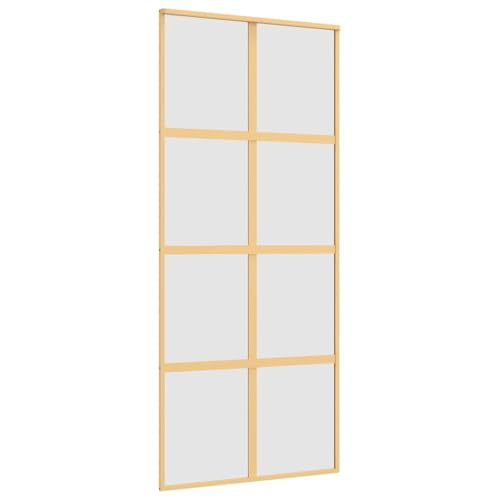 Schiebetür, Hängeschienen-Phylum mit Softclose-Automatik für Badezimmer, Esszimmer, Küche und Wohnzimmer, 90x205 cm Matt ESG-Glas und Golden Aluminium Schiebetür, Hängeschienen-Phylum mit Softclose-Automatik für Badezimmer, Esszimmer, Küche und Wohnzimmer, 90x205 cm Matt ESG-Glas und Golden Aluminium von SDWEHBJ