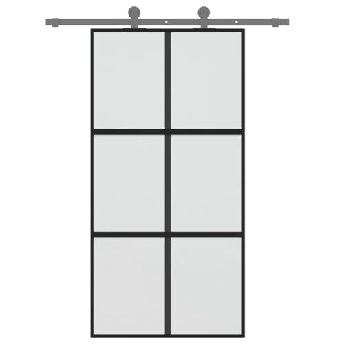 Schiebetür, Hängeschienen-Phylum mit Softclose-Automatik für Badezimmer, Esszimmer, Küche und Wohnzimmer, Schwarz 102,5x205 cm Matt Hartglas und Aluminium von SDWEHBJ