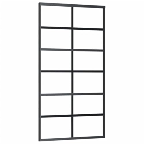 Schiebetür mit Beschlag, Hängeschienen-Phylum mit Softclose-Automatik für Badezimmer, Esszimmer, Wohnzimmer, ESG-Glas & Schwarz Aluminium 102x205 cm von SDWEHBJ