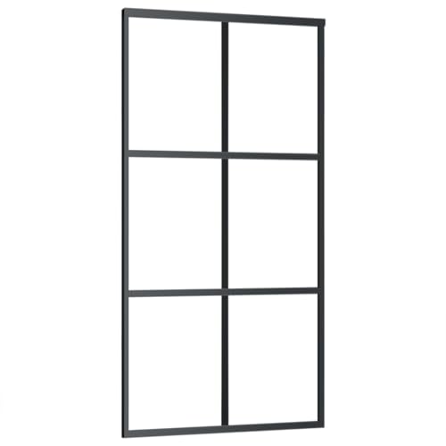 Schiebetür mit Beschlag, Hängeschienen-Phylum mit Softclose-Automatik für Badezimmer, Esszimmer, Wohnzimmer, ESG-Glas & Schwarz Aluminium 102x205 cm von SDWEHBJ