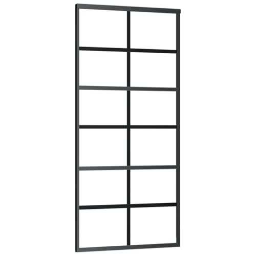 Schiebetür mit Beschlag, Hängeschienen-Phylum mit Softclose-Automatik für Badezimmer, Esszimmer, Wohnzimmer, ESG-Glas & Schwarz Aluminium 90x205 cm von SDWEHBJ