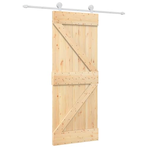 Schiebetür mit Weiß Beschlag, Schiebetor im Scheunenstil, Platzsparende Scheunentür für Schlafzimmer, Wohnzimmer, Lagerhaus, 80x210 cm Massivholz Kiefer Schiebetür mit Weiß Beschlag, Schiebetor im Scheunenstil, Platzsparende Scheunentür für Schlafzimmer, Wohnzimmer, Lagerhaus, 80x210 cm Massivholz Kiefer von SDWEHBJ