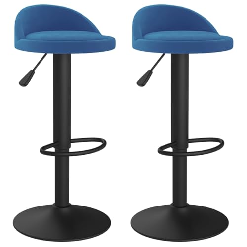 Barhocker 2er Set, Hocker mit Gepolsterte Sitzfläche, Arbeitshocker für Bar Bistro Café, Höhenverstellbar, 360° Drehbar, 36x38x(72-94) cm Blau Samt von SDWEHO7