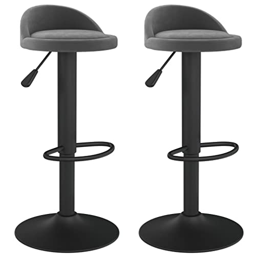 Barhocker 2er Set, Hocker mit Gepolsterte Sitzfläche, Arbeitshocker für Bar Bistro Café, Höhenverstellbar, 360° Drehbar, 36x38x(72-94) cm Dunkelgrau Samt von SDWEHO7