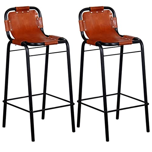 Barhocker 2er Set, Loungesessel mit Rückenlehne & Fußstütze für Esszimmer, Küche, Bistro, Robust und langlebig, 46 x 45 x 94 cm Echtleder + Stahl von SDWEHO7