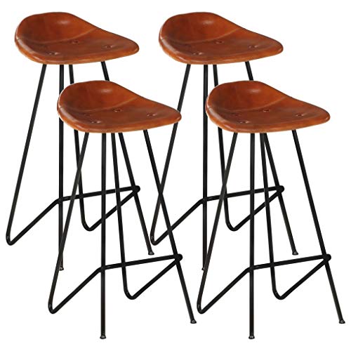 Barhocker 4er Set, Barstuhl für die Küche mit Fußstütze, Stabiles Metallgestell, Taverne Stühle für Restaurant, Bar, 45 x 39 x 83 cm Braun Echtleder von SDWEHO7