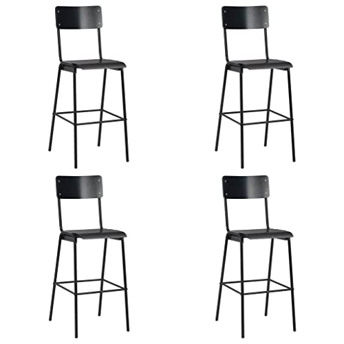 Barhocker 4er Set, Loungesessel mit Rückenlehne & Fußstütze für Esszimmer, Küche, Bistro, Robust, 41.5x59x116.5 cm Schwarz Massives Sperrholz Stahl von SDWEHO7