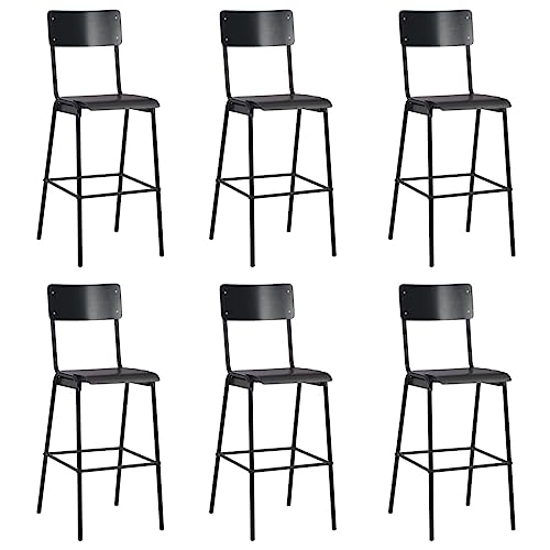 Barhocker 6er Set, Loungesessel mit Rückenlehne & Fußstütze für Esszimmer, Küche, Bistro, Robust und langlebig, 41.5x59x116.5 cm Schwarz Massives Sperrholz Stahl von SDWEHO7