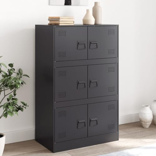 Büroschrank Aktenschrank mit 6 Türen, Metallschrank Mehrzweckschrank Industrial Stil Aufbewahrungsschrank Stahl Beistellschrank für Eingang Wohnzimmer, Schwarz 67x39x107 cm von SDWEHO7