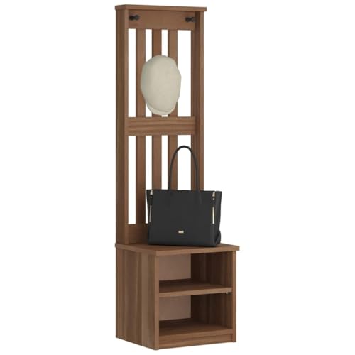 Garderobenständer mit 3 Haken und 2 offenen Fächern, Schuhwechselbank für Eingang, Wohnzimmer, Stark und stabil, 45 x 40 x 159.5 cm Massivholz Kiefer von SDWEHO7