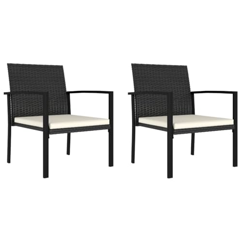 Garten-Essstühle 2er Set, Freizeitstuhl, Outdoor Stühle für Balkon, Terrasse, Garten, Gute Witterungsbeständigkeit, 58,5 x 53 x 83 cm Poly Rattan Schwarz von SDWEHO7