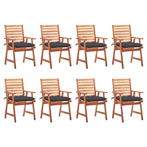 Garten-Essstühle mit Anthrazit Kissen, 8er Set, Outdoor Stühle für Balkon, Terrasse, Patio, Robust und langlebig, 56 x 62 x 92 cm Massivholz Akazie von SDWEHO7