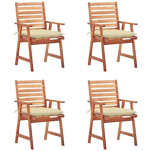 Garten-Essstühle mit Cremeweiß Kissen, 4er Set, Outdoor Stühle für Balkon, Terrasse, Patio, Robust und langlebig, 56 x 62 x 92 cm Massivholz Akazie Garten-Essstühle mit Cremeweiß Kissen, 4er Set, Outdoor Stühle für Balkon, Terrasse, Patio, Robust und langlebig, 56 x 62 x 92 cm Massivholz Akazie von SDWEHO7