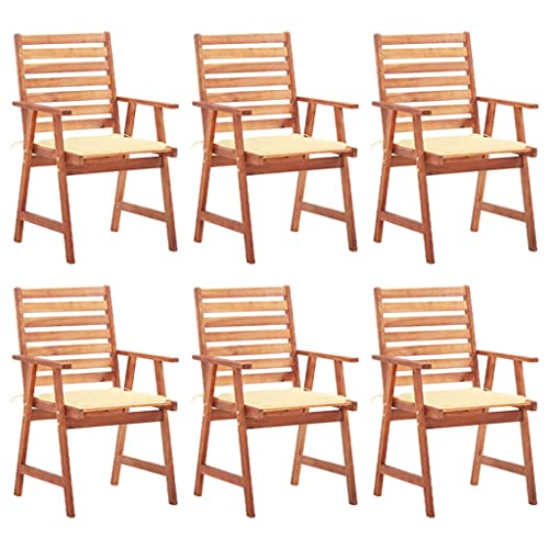 Garten-Essstühle mit Cremeweiß Kissen, 6er Set, Outdoor Stühle für Balkon, Terrasse, Patio, Robust und langlebig, 56 x 62 x 92 cm Massivholz Akazie von SDWEHO7