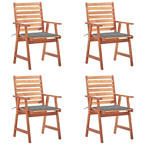 Garten-Essstühle mit Grau Kissen, 4er Set, Outdoor Stühle für Balkon, Terrasse, Patio, Robust und langlebig, 56 x 62 x 92 cm Massivholz Akazie Garten-Essstühle mit Grau Kissen, 4er Set, Outdoor Stühle für Balkon, Terrasse, Patio, Robust und langlebig, 56 x 62 x 92 cm Massivholz Akazie von SDWEHO7