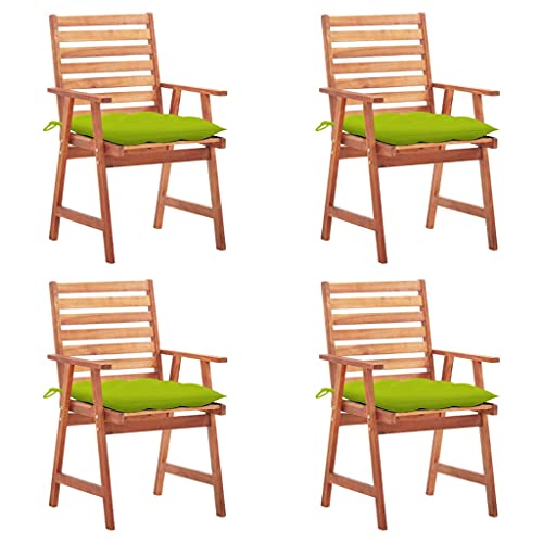 Garten-Essstühle mit Hellgrün Kissen, 4er Set, Outdoor Stühle für Balkon, Terrasse, Patio, Robust und langlebig, 56 x 62 x 92 cm Massivholz Akazie von SDWEHO7