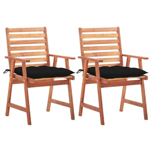 Garten-Essstühle mit Schwarz Kissen, 2er Set, Outdoor Stühle für Balkon, Terrasse, Patio, Robust und langlebig, 56 x 62 x 92 cm Massivholz Akazie von SDWEHO7