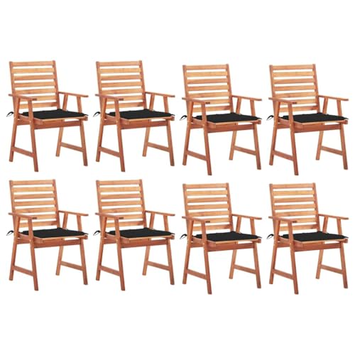 Garten-Essstühle mit Schwarz Kissen, 8er Set, Outdoor Stühle für Balkon, Terrasse, Patio, Robust und langlebig, 56 x 62 x 92 cm Massivholz Akazie Garten-Essstühle mit Schwarz Kissen, 8er Set, Outdoor Stühle für Balkon, Terrasse, Patio, Robust und langlebig, 56 x 62 x 92 cm Massivholz Akazie von SDWEHO7