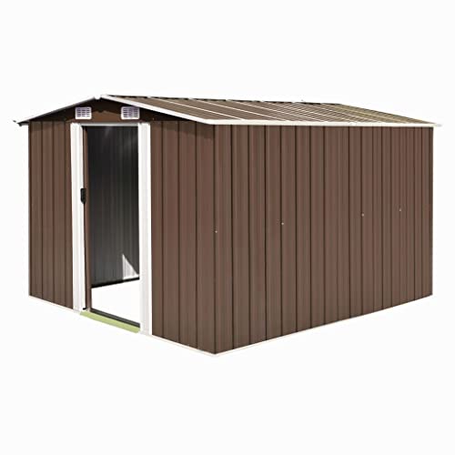 Gartenschuppen mit 2 Schiebetüren & 4 Entlüftungsöffnungen, Metall Gerätehaus für Verschiedene Werkzeuge und Geräte, wetterfest, 257x298x178 cm Metall Braun von SDWEHO7