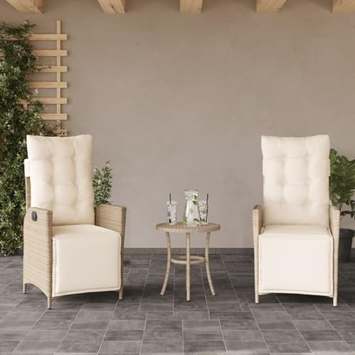 Gartensessel mit Fußteil 2er Set, Sonnenliege, Outdoor Stühle mit Verstellbarer Rückenlehne für Am Pool, Balkon, Terrasse, 57 x 61 x 93 cm Beige Poly Rattan von SDWEHO7