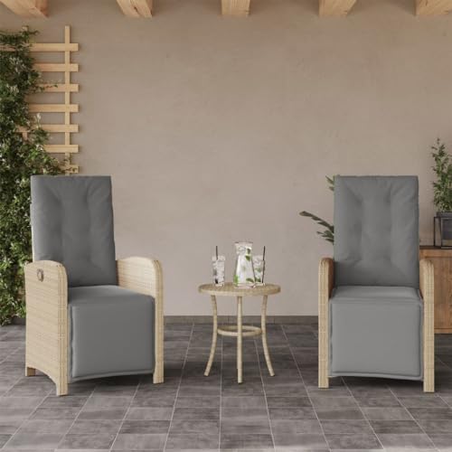 Gartensessel mit Fußteil 2er Set, Sonnenliege, Outdoor Stühle mit Verstellbarer Rückenlehne für Am Pool, Balkon, Terrasse, 57 x 61 x 93 cm Beigemischung Poly Rattan von SDWEHO7