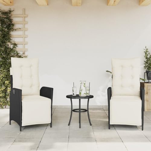Gartensessel mit Fußteil 2er Set, Sonnenliege, Outdoor Stühle mit Verstellbarer Rückenlehne für Am Pool, Balkon, Terrasse, 57 x 61 x 93 cm Schwarz Poly Rattan von SDWEHO7
