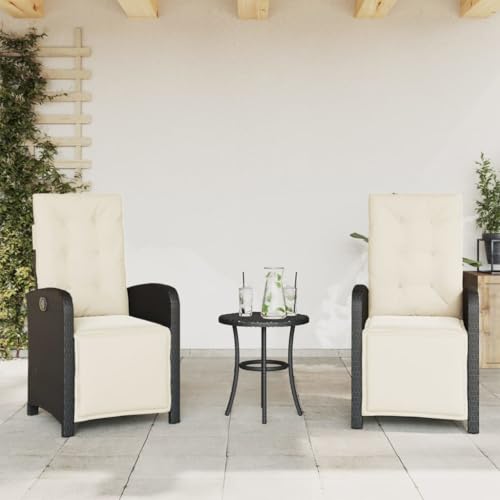 Gartensessel mit Fußteil 2er Set, Sonnenliege, Outdoor Stühle mit Verstellbarer Rückenlehne für Am Pool, Balkon, Terrasse, 57 x 61 x 93 cm Schwarz Poly Rattan von SDWEHO7