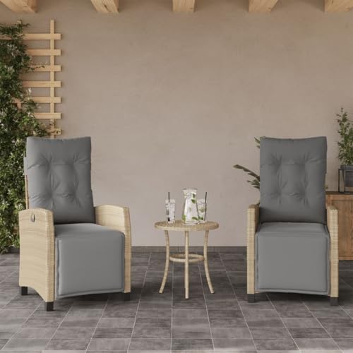 Gartensessel mit Fußteil 2er Set, Sonnenliege, Outdoor Stühle mit Verstellbarer Rückenlehne für Am Pool, Balkon, Terrasse, 57 x 66 x 93 cm Beigemischung Poly Rattan von SDWEHO7