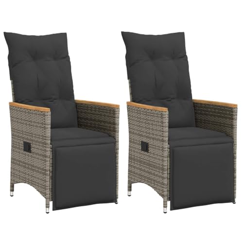 Gartensessel mit Fußteil und Armlehnen 2er Set, Outdoor Stühle mit Verstellbarer Rückenlehne für Garten, Hinterhof, Patio, 56 x 59 x 92 cm Grau Poly Rattan von SDWEHO7
