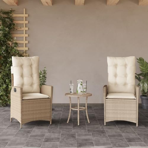 Gartensessel mit Kissen, 2er Set, Sonnenliege, Outdoor Stühle mit Verstellbarer Rückenlehne für Am Pool, Balkon, Terrasse, 57 x 61 x 93 cm Beige Poly Rattan Gartensessel mit Kissen, 2er Set, Sonnenliege, Outdoor Stühle mit Verstellbarer Rückenlehne für Am Pool, Balkon, Terrasse, 57 x 61 x 93 cm Beige Poly Rattan von SDWEHO7