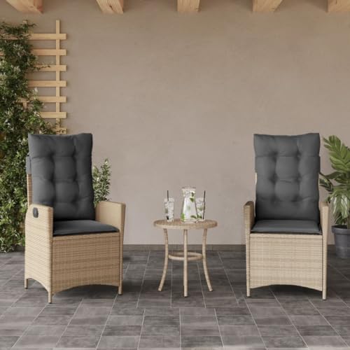 Gartensessel mit Kissen, 2er Set, Sonnenliege, Outdoor Stühle mit Verstellbarer Rückenlehne für Am Pool, Balkon, Terrasse, 57 x 61 x 93 cm Beigemischung Poly Rattan von SDWEHO7