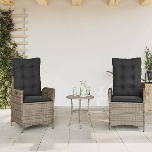 Gartensessel mit Kissen, 2er Set, Sonnenliege, Outdoor Stühle mit Verstellbarer Rückenlehne für Am Pool, Balkon, Terrasse, 57 x 61 x 93 cm Grau Poly Rattan von SDWEHO7