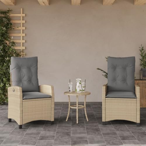 Gartensessel mit Kissen, 2er Set, Sonnenliege, Outdoor Stühle mit Verstellbarer Rückenlehne für Am Pool, Balkon, Terrasse, 57 x 66 x 93 cm Beigemischung Poly Rattan von SDWEHO7
