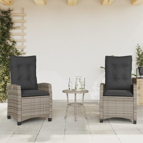 Gartensessel mit Kissen, 2er Set, Sonnenliege, Outdoor Stühle mit Verstellbarer Rückenlehne für Am Pool, Balkon, Terrasse, 57 x 66 x 93 cm Grau Poly Rattan von SDWEHO7