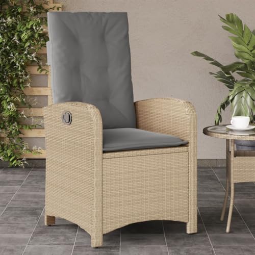 Gartensessel mit Kissen, Sonnenliege, Outdoor Stühle mit Verstellbarer Rückenlehne für Am Pool, Balkon, Terrasse, 57 x 58,5 x 93 cm Beigemischung Poly Rattan von SDWEHO7