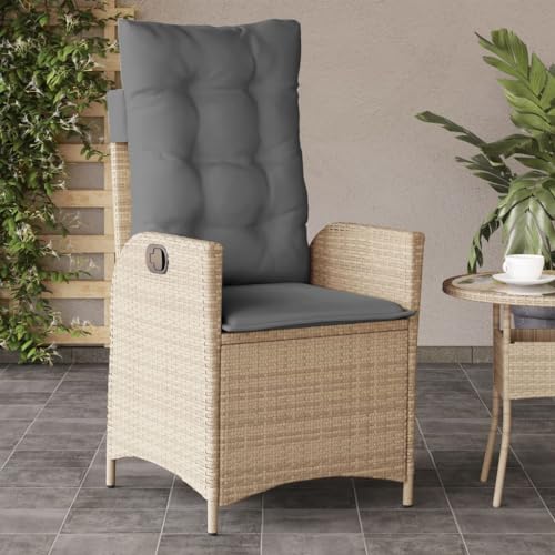 Gartensessel mit Kissen, Sonnenliege, Outdoor Stühle mit Verstellbarer Rückenlehne für Am Pool, Balkon, Terrasse, 57 x 61 x 93 cm Beigemischung Poly Rattan von SDWEHO7