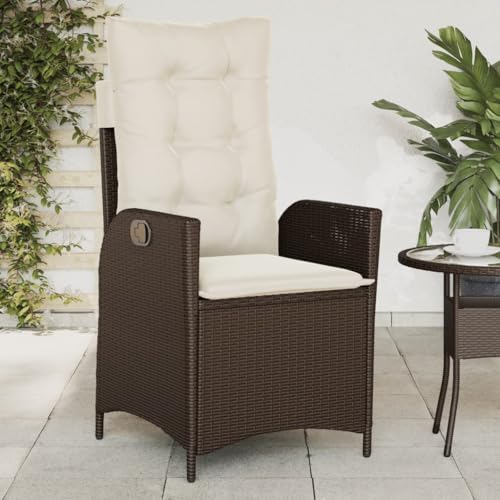 Gartensessel mit Kissen, Sonnenliege, Outdoor Stühle mit Verstellbarer Rückenlehne für Am Pool, Balkon, Terrasse, 57 x 61 x 93 cm Braun Poly Rattan von SDWEHO7