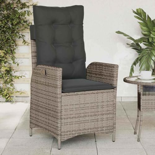 Gartensessel mit Kissen, Sonnenliege, Outdoor Stühle mit Verstellbarer Rückenlehne für Am Pool, Balkon, Terrasse, 57 x 61 x 93 cm Grau Poly Rattan von SDWEHO7