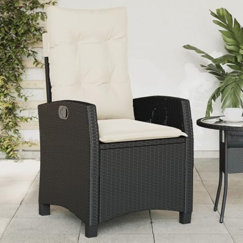 Gartensessel mit Kissen, Sonnenliege, Outdoor Stühle mit Verstellbarer Rückenlehne für Am Pool, Balkon, Terrasse, 57 x 66 x 93 cm Schwarz Poly Rattan von SDWEHO7