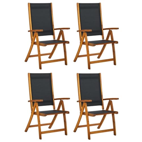Gartenstühle Klappbar 4er Set, Outdoor Stühle mit Verstellbarer Rückenlehne für Garten, Patio, Camping, 57,5 x 72 x 109 cm Massivholz Akazie und Schwarz Textilene von SDWEHO7