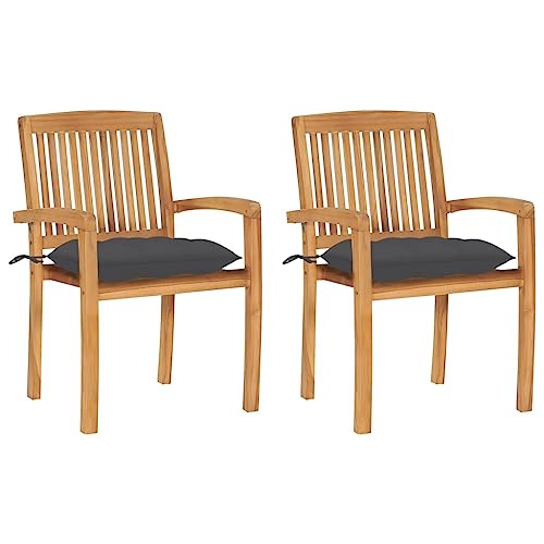 Gartenstühle mit Anthrazit Kissen, 2er Set, Outdoor Stühle für Balkon, Terrasse, Patio, Robust und langlebig, 60 x 57,5 x 90 cm Massivholz Teak Gartenstühle mit Anthrazit Kissen, 2er Set, Outdoor Stühle für Balkon, Terrasse, Patio, Robust und langlebig, 60 x 57,5 x 90 cm Massivholz Teak von SDWEHO7