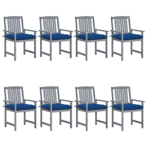 Gartenstühle mit Blau Kissen, 8er Set, Outdoor Stühle für Balkon, Terrasse, Garten, Robust und langlebig, 61 x 57 x 92 cm Massivholz Akazie Grau Gartenstühle mit Blau Kissen, 8er Set, Outdoor Stühle für Balkon, Terrasse, Garten, Robust und langlebig, 61 x 57 x 92 cm Massivholz Akazie Grau von SDWEHO7