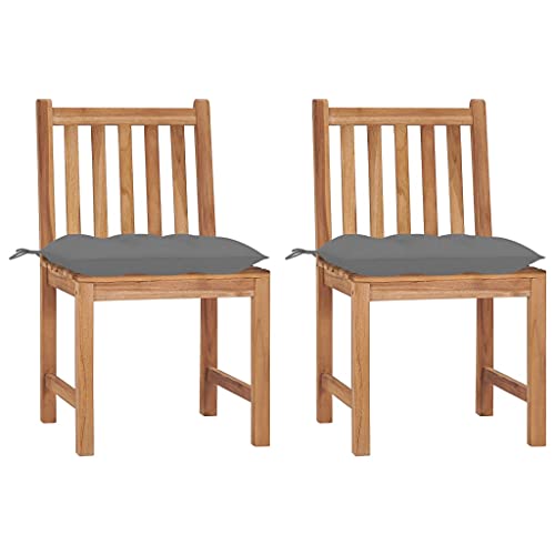 Gartenstühle mit Grau Kissen, 2er Set, Outdoor Stühle für Balkon, Terrasse, Garten, Robust und langlebig, 50 x 53 x 90 cm Massivholz Teak Gartenstühle mit Grau Kissen, 2er Set, Outdoor Stühle für Balkon, Terrasse, Garten, Robust und langlebig, 50 x 53 x 90 cm Massivholz Teak von SDWEHO7