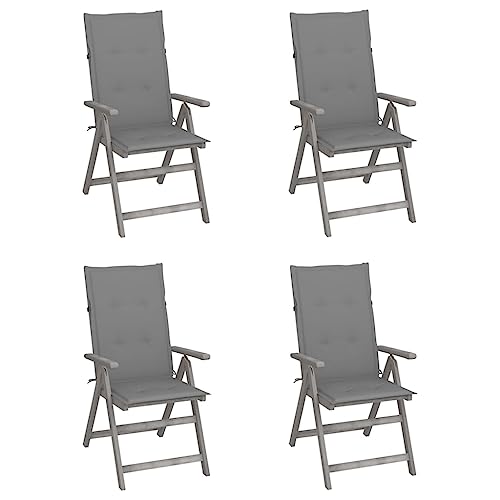 Gartenstühle mit Grau Kissen, 4er Set, Outdoor Stühle mit Verstellbarer Rückenlehne für Hinterhof, Patio, 57 x 69 x 110 cm Grau Massivholz Akazie Gartenstühle mit Grau Kissen, 4er Set, Outdoor Stühle mit Verstellbarer Rückenlehne für Hinterhof, Patio, 57 x 69 x 110 cm Grau Massivholz Akazie von SDWEHO7