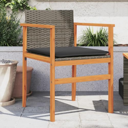 Gartenstühle mit Kissen, 2er Set, Freizeitstuhl, Outdoor Stühle für Balkon, Terrasse, Garten, Robust und langlebig, 55 x 55 x 78 cm Grau Poly Rattan Massivholz von SDWEHO7