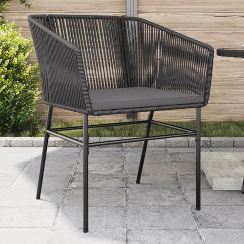 Gartenstühle mit Kissen, 2er Set, Freizeitstuhl, Outdoor Stühle für Garten, Hinterhof, Terrasse, Gute Witterungsbeständigkeit, 63 x 63 x 83 cm Schwarz Poly Rattan von SDWEHO7